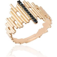 Sembol Gold Zigzag Altın Yüzük Rose 14K Gold Onix Taşlı