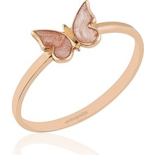 Sembol Gold Rose Altın Kelebek Yüzük Sedefli 14K