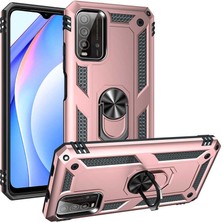 Kilifone - Xiaomi Redmi 9t Kılıf Yüzüklü Zırh Tank Vega Kapak Rose Gold