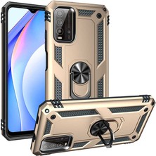 Tekno Grup Xiaomi Redmi Note 9 4g Kılıf Çift Katmanlı Yüzüklü Manyetik Vega Kapak Gold + Cam Ekran Koruyucu