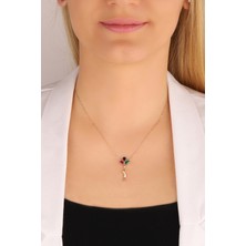 Mistik Silver Renkli Taşlı Balonlu Kız Gümüş Kolyesi