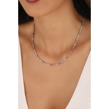 Mistik Silver Renkli Taşlı Gümüş Suyolu Choker 2 mm
