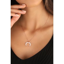 Mistik Silver Beyaz Zirkon Taşlı Ters Hilal Gümüş Kolye