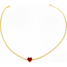 Mistik Silver Renkli Taşlı Kalpli Su Yolu Zincirli Gümüş Choker