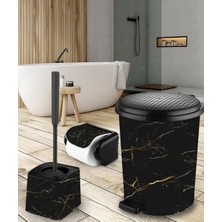 Akse Plastik Granit Desenli Banyo Seti 7 Lt Çöp Kovası Tuvalet Fırçası Tuvalet Kağıtlığı