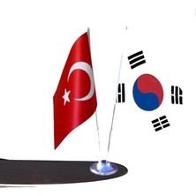 Bayrak Masa Üstü Güney Kore Bayrağı Türk Bayrağı Ikili Krom Direk Masa Bayrağı