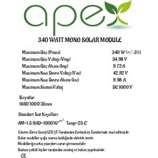 Apex 340 Watt Güneş Paneli Monokristal Güneş Paneli