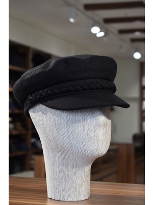 Göksu Şapka Siyah Kaşe Kaptan Kasket Şapka Yünlü Kışlık Kasket