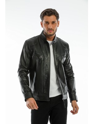 Dericlass Ricky Siyah Hakiki Deri Mont Erkek %100 Orijinal Kuzu Derisi Şık ve Spor