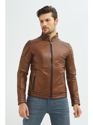 İkbal Ikbal Jack Taba Gerçek Erkek Deri Mont XL Şişme Omuz Detayları ile Kaliteli Tasarım