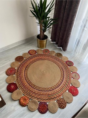 Halımax Milda Jüt Hasırlı El Örgüsü Kilim 22 Yuvarlak