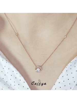 Caisya Butik Halkalı Rose Gold Minimal Gümüş Kolye