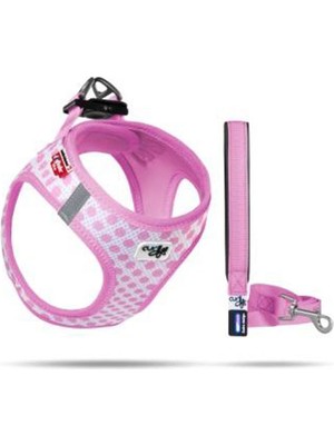 Curli Vest Göğüs Tasması Air-Mesh Pembe-Puantiye S