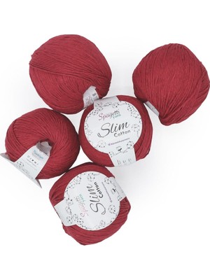 Spagettiyarn Bordo Slim Cotton Ip - 5'li Set