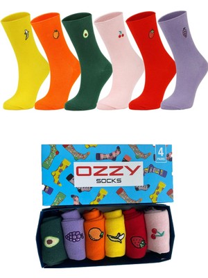 Ozzy Socks 6 Çift Meyve Nakışlı Renkli Çorap Kutusu