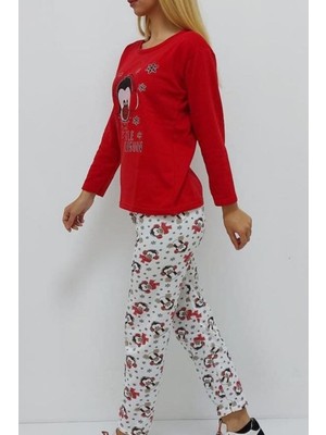 Bkmc Baskılı Içi Tüylü Pijama Takımı Kırmızı