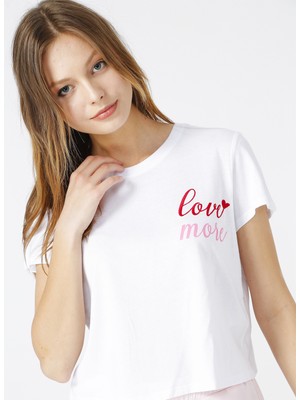 Fabrika Kadın Beyaz Bisiklet Yaka T-Shirt