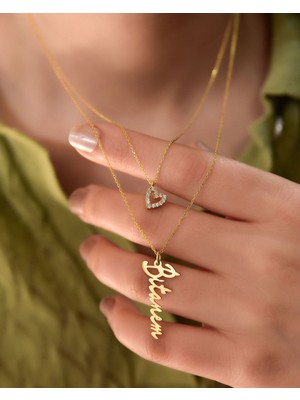 Papatya Silver 925 Ayar Gümüş Altın Kaplama Kalp ve Bitanem Yazılı Asansörlü Kolye