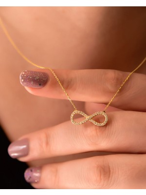 Papatya Silver 925 Ayar Gümüş Altın Kaplama Taşlı Sonsuzluk Kolye