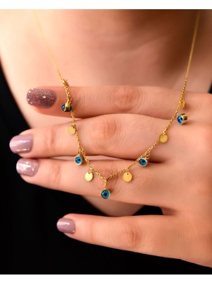 Papatya Silver 925 Ayar Gümüş Altın Kaplama Pullu Camgöz Kolye