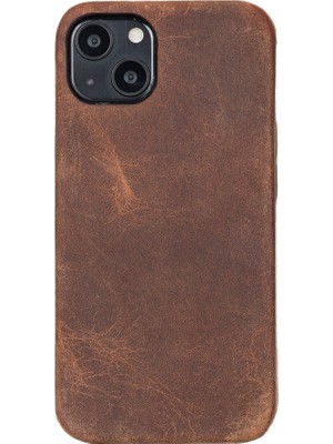 PLM Apple iPhone 13 Mini Uyumlu Deri Arka Kapak Rock G2 Kahverengi
