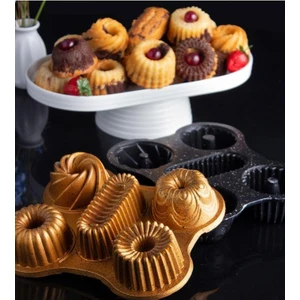 Mufy 22X18CM Döküm Multi 5 Bölmeli Kek Kalıbı Gold 12335