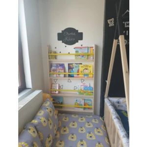 Mrt Ahşap Montessori Kitaplık Geniş Model Yuvarlak Çıtalı(sarı)