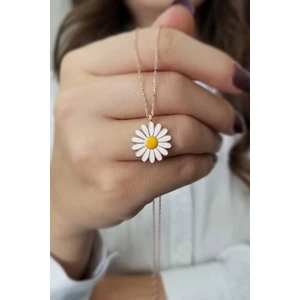 Parmas Design Kadın Papatya Tasarım Mineli Rose 925 Ayar Gümüş Kolye