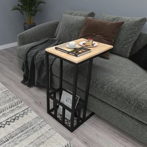 Wood Face Prag Doğal Ahşap Metal Ayaklı C Yan Sehpa