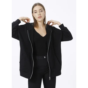 Siyah Kadın Kapüşonlu Geniş Fit Düz Sweatshirt TATAM