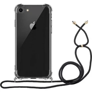 Apple Iphone 7 8 Se 2020 Boyundan Askılı Şeffaf Darbe Emici Telefon Kılıfı Siyah Ipli Şeffaf - Siyah