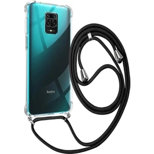 Xiaomi Redmi NOTE9S Note9 Pro Uyumlu Boyundan Askılı Darbe Emici Şeffaf Silikon Kılıfı Siyah Ipli Şeffaf - Siyah