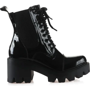 Bueno Shoes Siyah Açma Deri Kadın Topuklu Bot