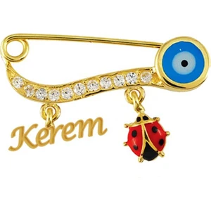 Sembol Gold Altın Çengel Igne Isimli ve Uğurböcekli Iğne