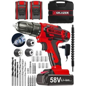 V-Tec 58 V 5 Ah Çelik Motor Çelik Şanzuman Darbeli  Şarjlı Çift Akülü Vidalama Matkap Kırmızı