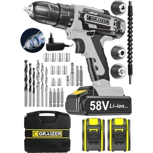 V-Tec 58 V 5 Ah Çelik Motor Çelik Şanzuman Darbeli  Şarjlı Çift Akülü Vidalama Matkap Beyaz