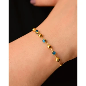 Papatya Silver 925 Ayar Gümüş Altın Kaplama Pullu Camgöz Bileklik