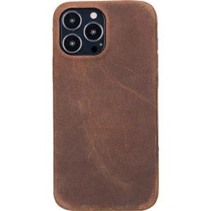 Apple iPhone 13 Pro Max Uyumlu Deri Arka Kapak Rock G2 Kahverengi