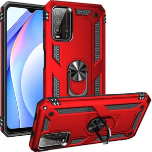 Tekno Grup Xiaomi Redmi 9t Kılıf Çift Katmanlı Yüzüklü Manyetik Vega Kapak Kırmızı