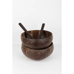 Wisha Natural El Yapımı Cilalı Hindistan Cevizi Kase + Abanoz Kaşık 2 Kişilik Set