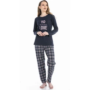 Vıshenka Kadın Love Yazı Baskılı %100 Pamuk Lacivert Renk Pijama Takımı