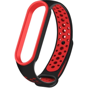 Case 4U Xiaomi Mi Band 6 Esnek Silikon Delikli Spor Kayış Kordon KRD-02 NO1 Siyah - Kırmızı