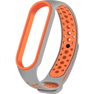 Case 4U Xiaomi Mi Band 6 Esnek Silikon Delikli Spor Kayış Kordon KRD-02 NO10 Gri - Turuncu