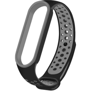 Case 4U Xiaomi Mi Band 6 Esnek Silikon Delikli Spor Kayış Kordon KRD-02 NO12 Siyah - Gri