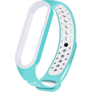 Case 4U Xiaomi Mi Band 6 Esnek Silikon Delikli Spor Kayış Kordon KRD-02 NO5 Turkuaz - Beyaz