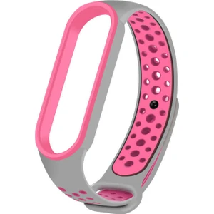 Case 4U Xiaomi Mi Band 6 Esnek Silikon Delikli Spor Kayış Kordon KRD-02 NO9 Gri - Pembe