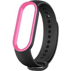 Case 4U Xiaomi Mi Band 6 Esnek Silikon İki Renk Spor Kayış Kordon KRD-24 NO7 Siyah - Pembe