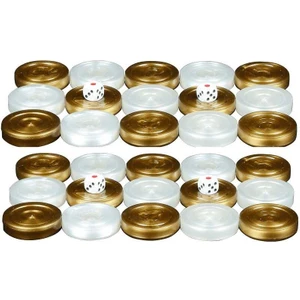 Gold Beyaz Sedefli Tavla Pulu Büyük Boy 3.5 Cm Çapında 2 Adet Yuvarlak Zar Hediyeli