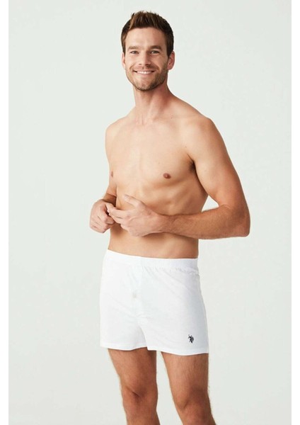 80054 Erkek Beyaz Pamuk Boxer Şort