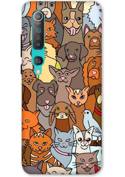 Xiaomi Mi 10 Kılıf Kedi Köpek Baskılı Desenli Silikon Kılıf A++-8200